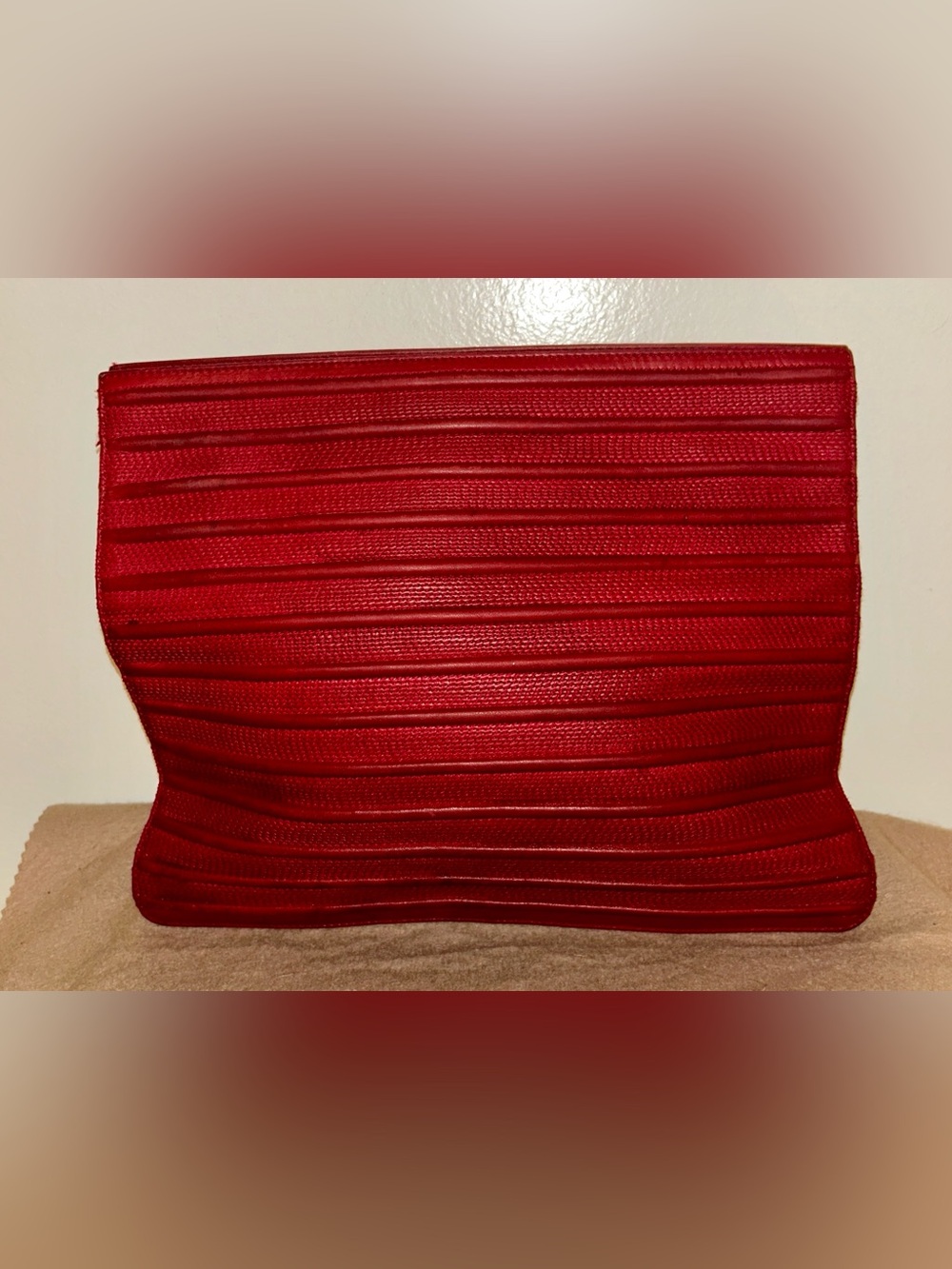 Loewe pleated or ribbed red leather clutch.  Very Rare!!!!! Vintage